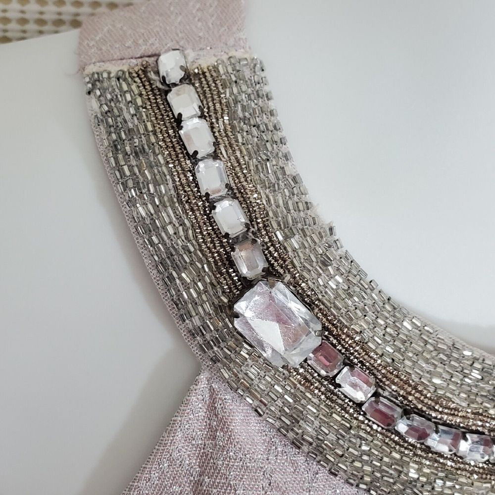 ABS Allen Schwartz Dress 6 Pink Silver Metallic Beaded Rhinestone Cocktail Vtg - Picture 6 of 16